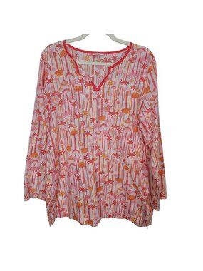 J. Jill Orange & Pink Palm Tree Lightweight Cotton Tunic Top Blouse Cover Up Lg